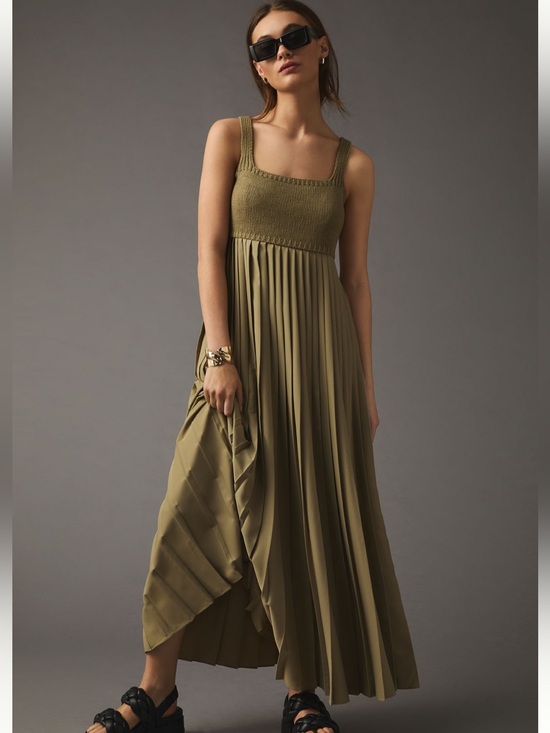 Anthropologie Dresses & Skirts - Anthropologie Olive Green Pleated Maxi Dress by Mare Mare